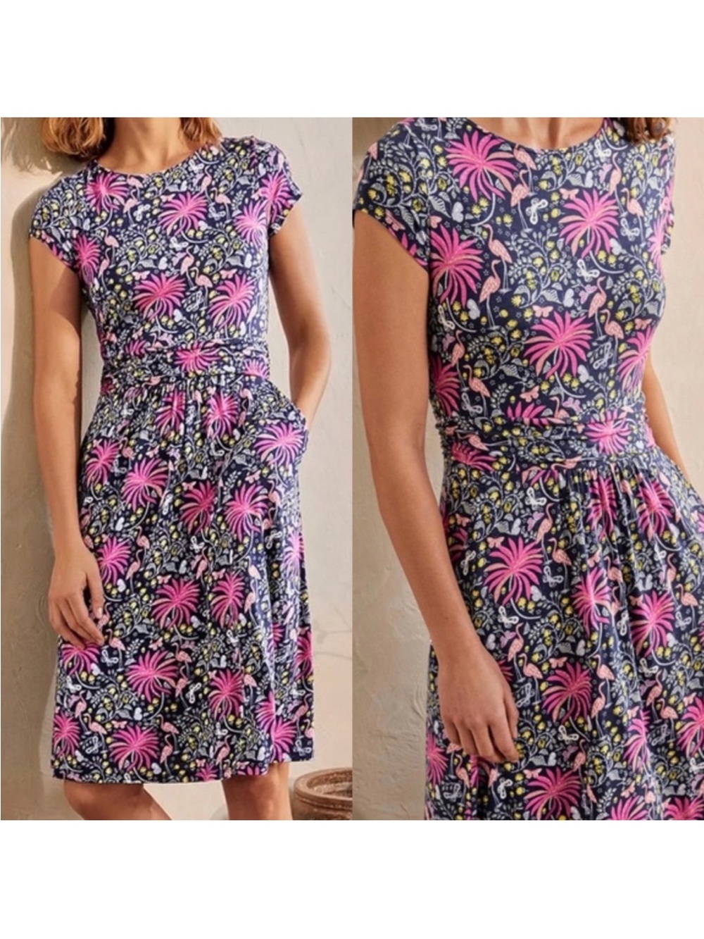 Boden Amelie Floral Flamingo Jersey Dress Size 6 petite